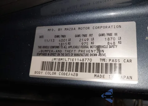 2014 Mazda Mazda3 z USA, uszkodzony, nr VIN JM1BM1L71E1148770